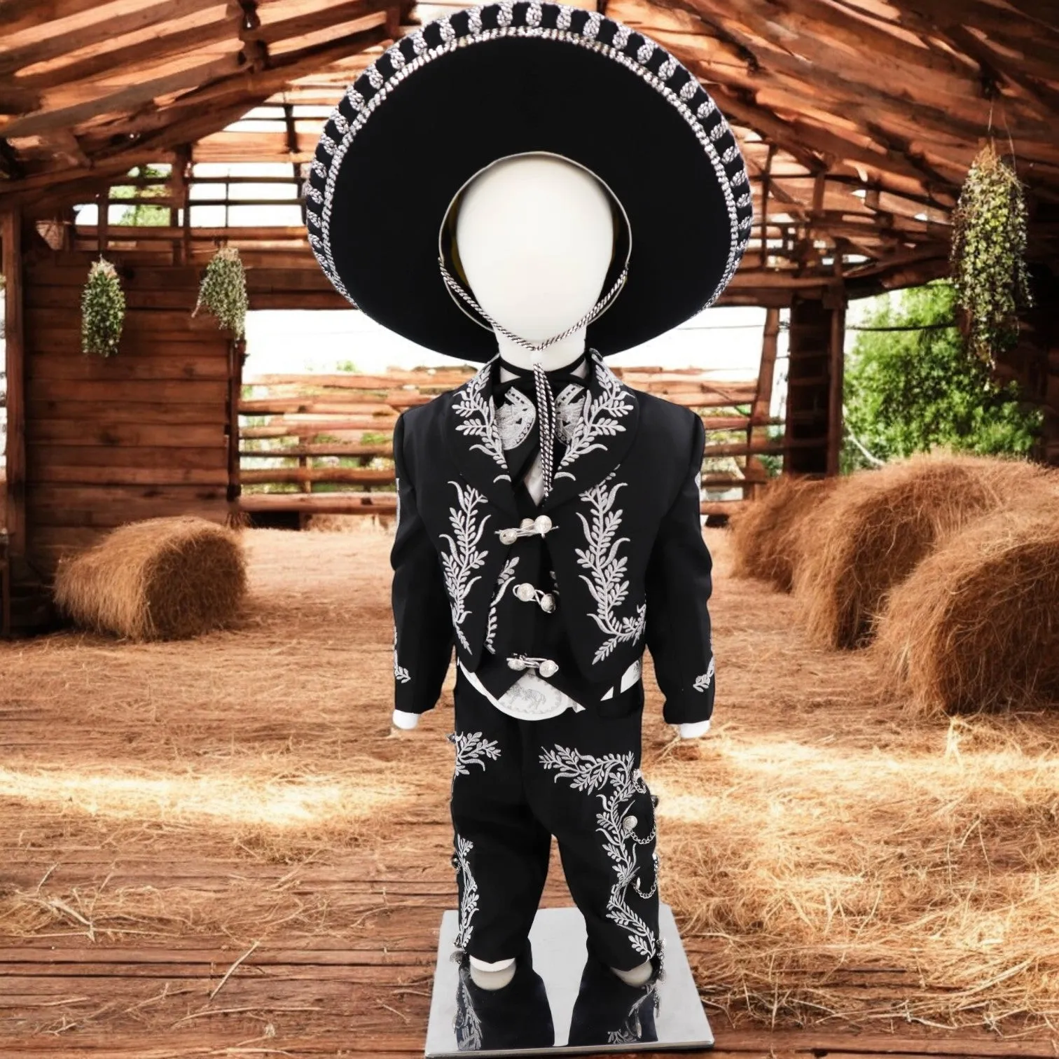 Charro Suit (7-Piece) (Black/Horse/Silver)