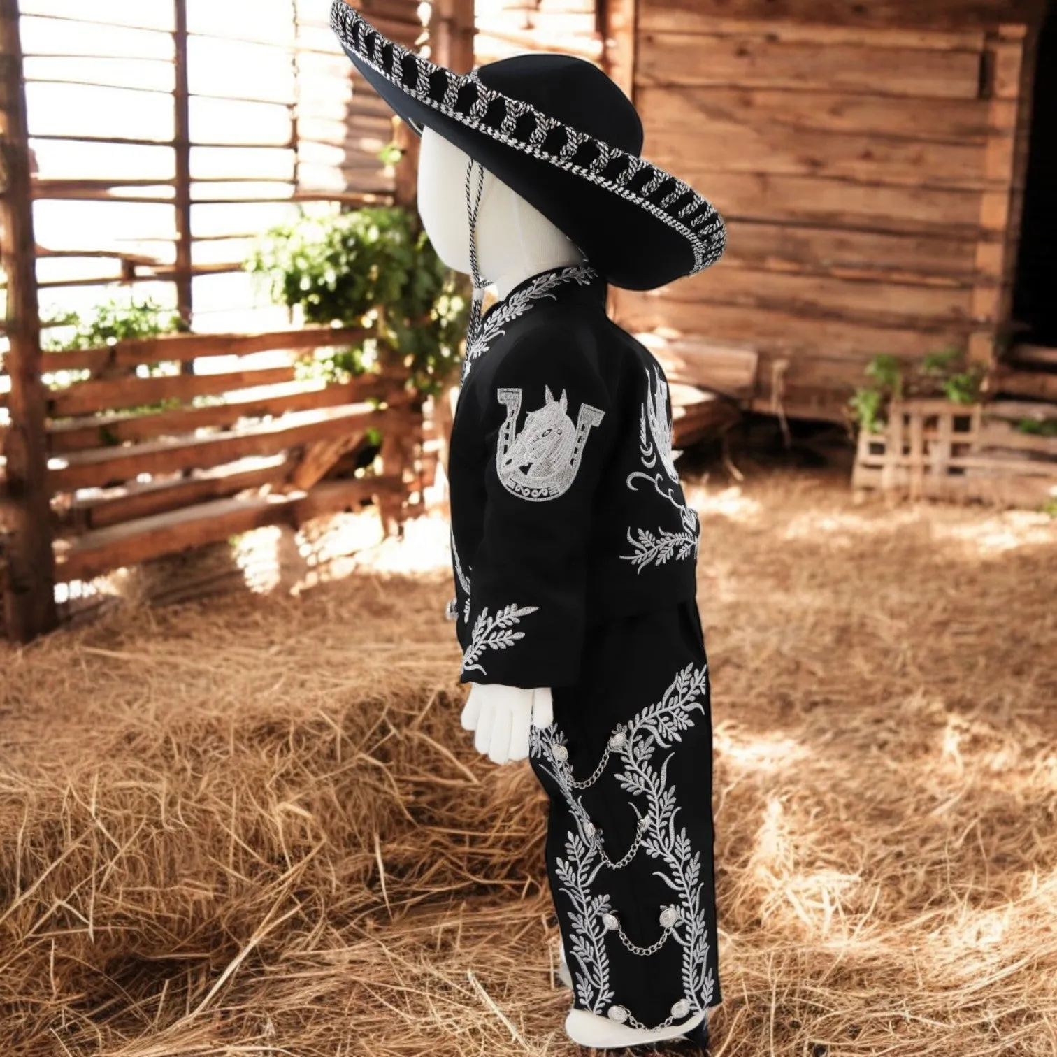 Charro Suit (7-Piece) (Black/Horse/Silver)