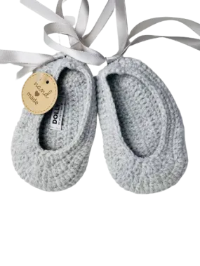 DOLLY by Le Petit Tom ® CROCHET BABY BALLERINAS silver grey
