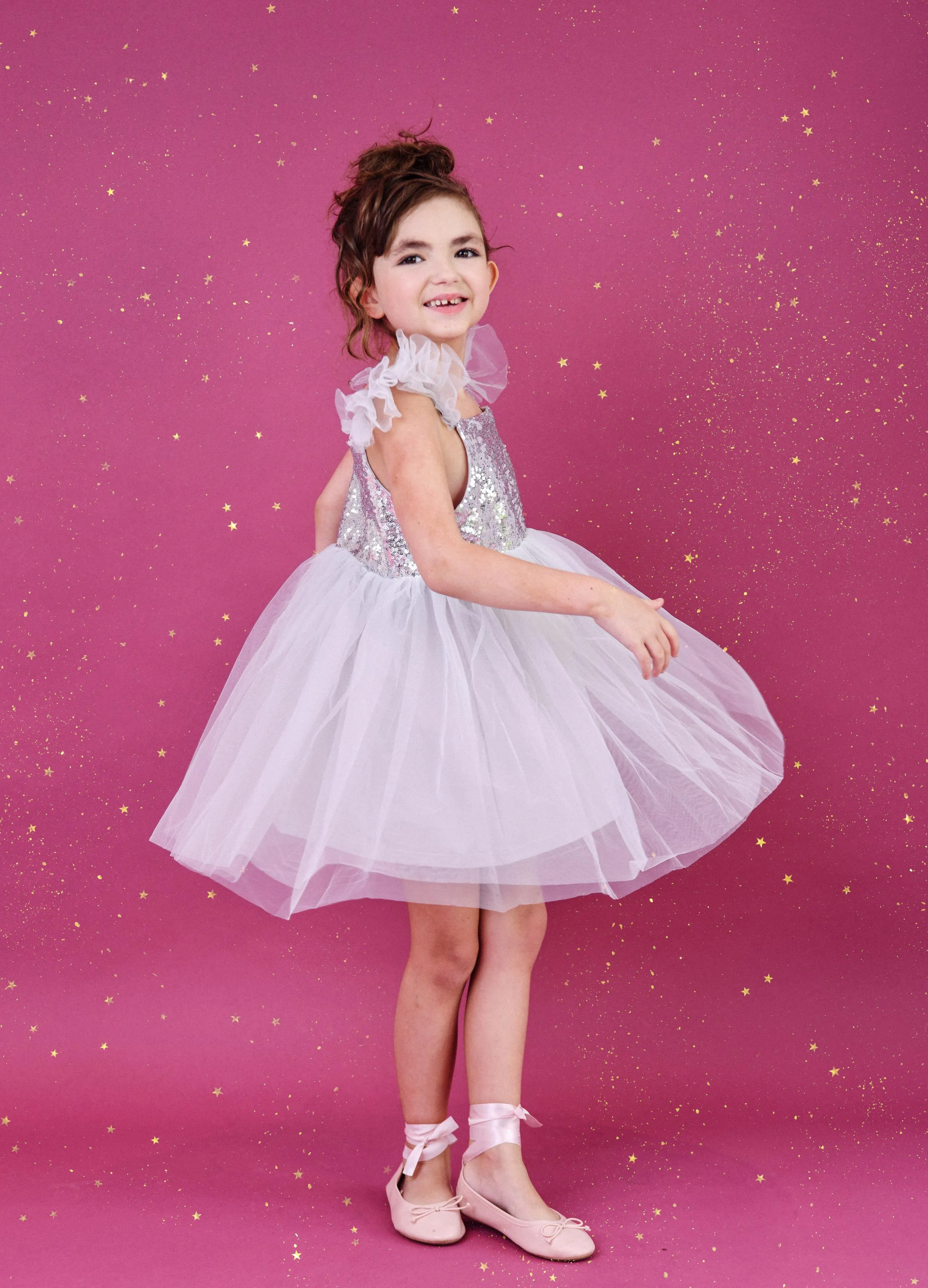 DOLLY UNIVERSE SEQUIN GLITTER GALAXY TUTU DRESS silver grey