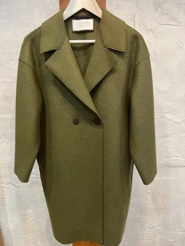 DROPPED SHOULDER DB COAT PRESSED WOOL - MOSS GREEN