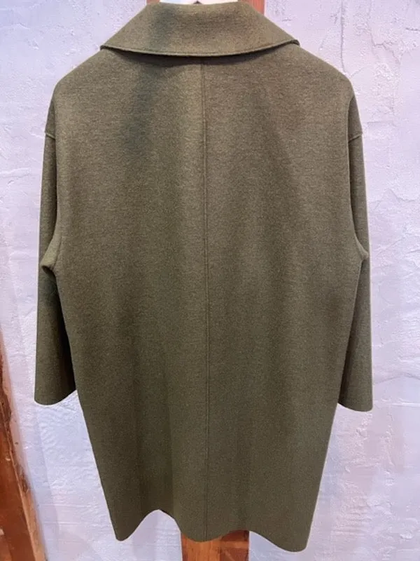DROPPED SHOULDER DB COAT PRESSED WOOL - MOSS GREEN