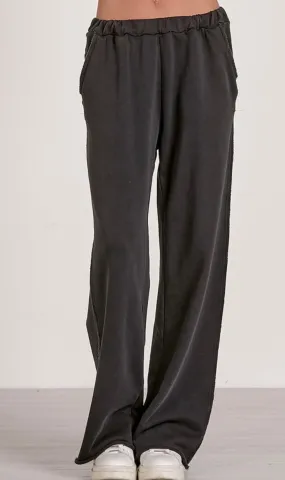Elan Black Elastic Waistband Wide Leg Casual Pant