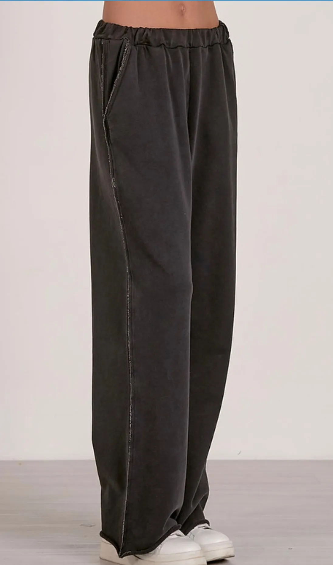 Elan Black Elastic Waistband Wide Leg Casual Pant