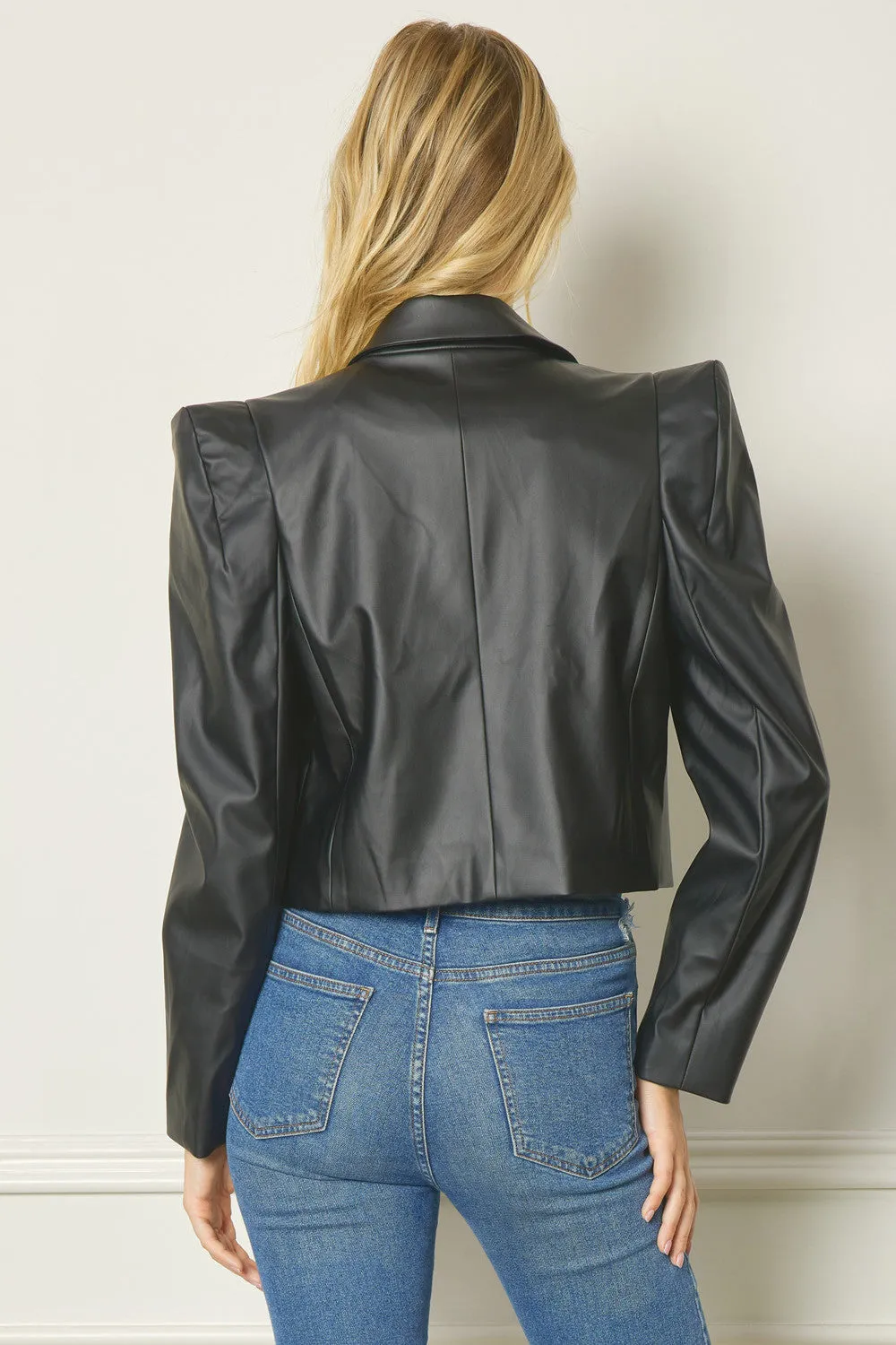 Faux Leather Cropped Blazer