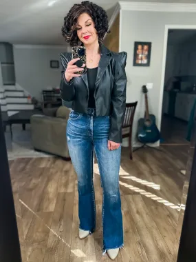 Faux Leather Cropped Blazer