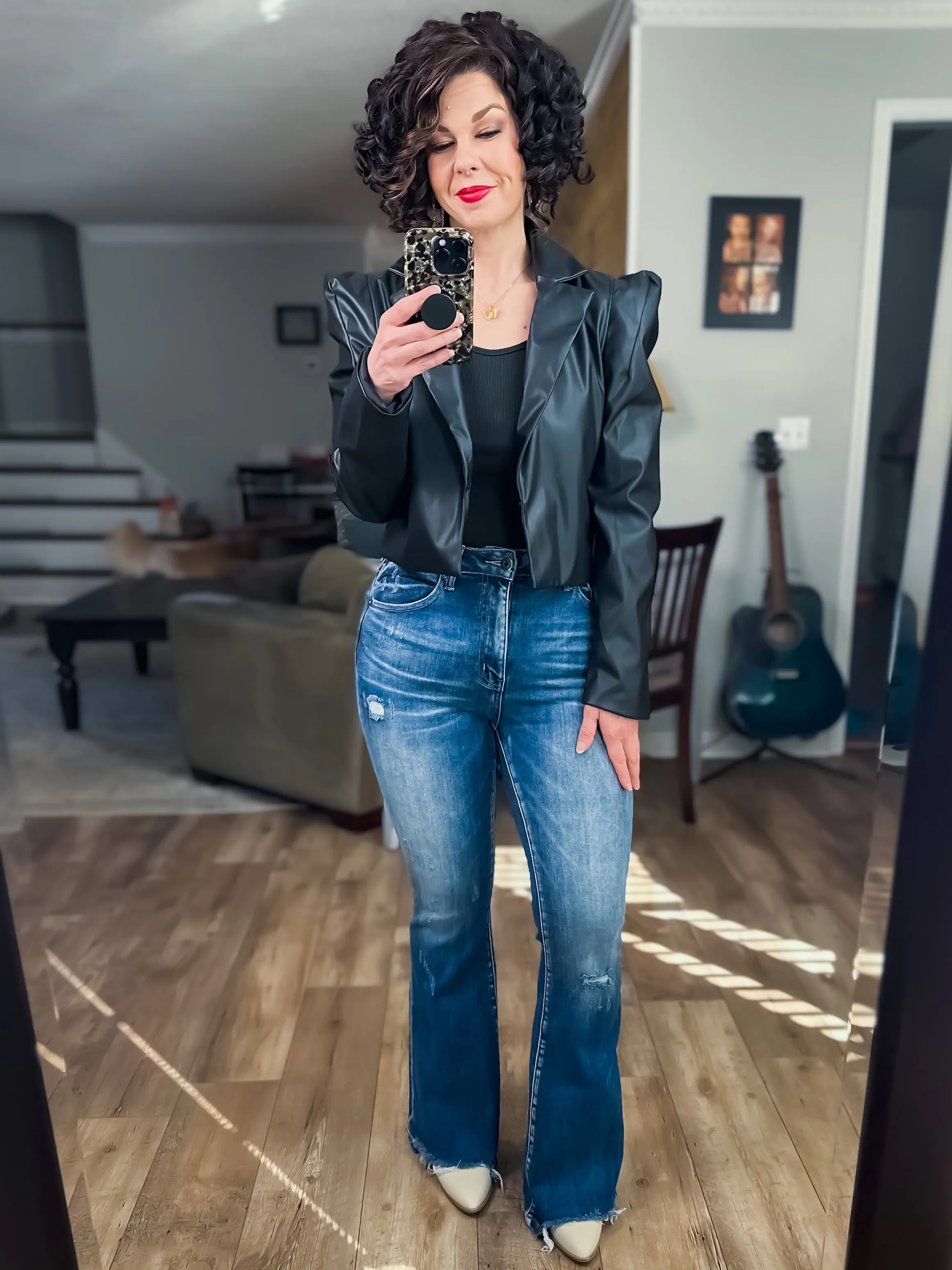 Faux Leather Cropped Blazer