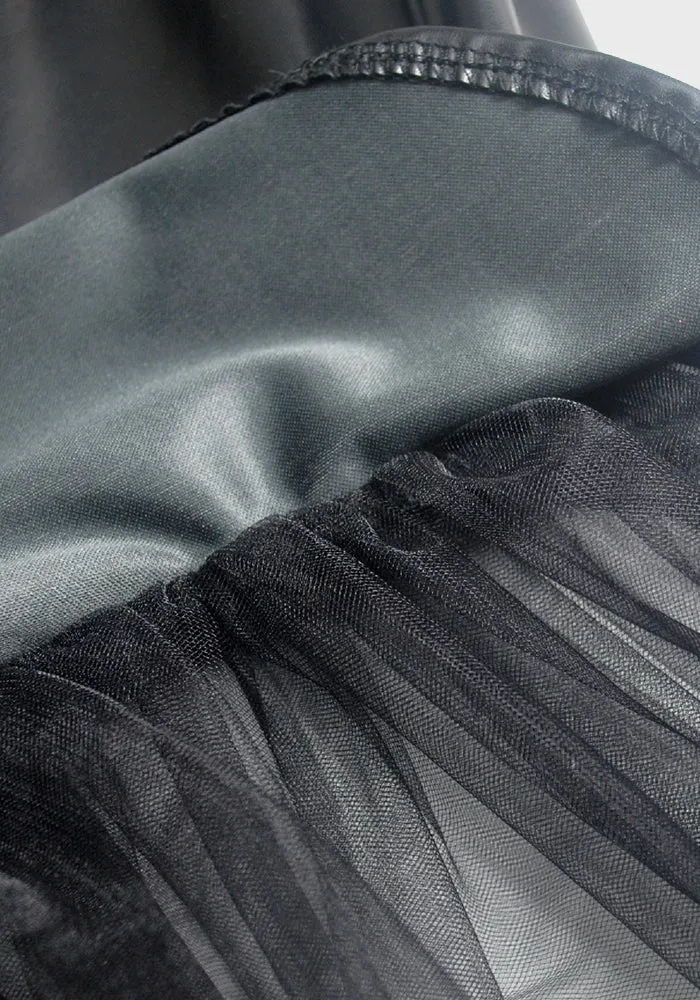 Faux Leather Mesh Ruffle Mullet Dress