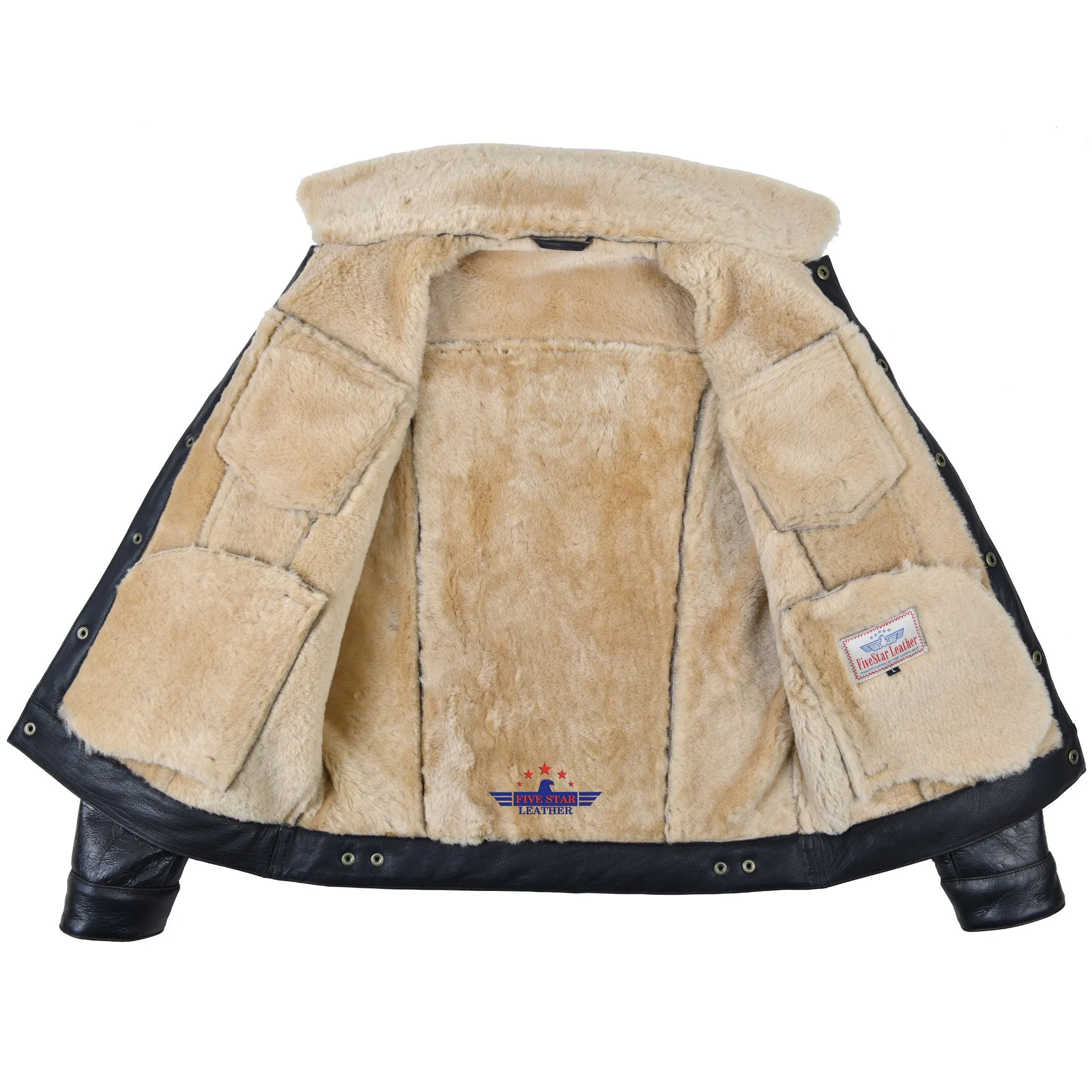 Fivestar Leather Men Trucker Jacket Sheepskin Seal Brown