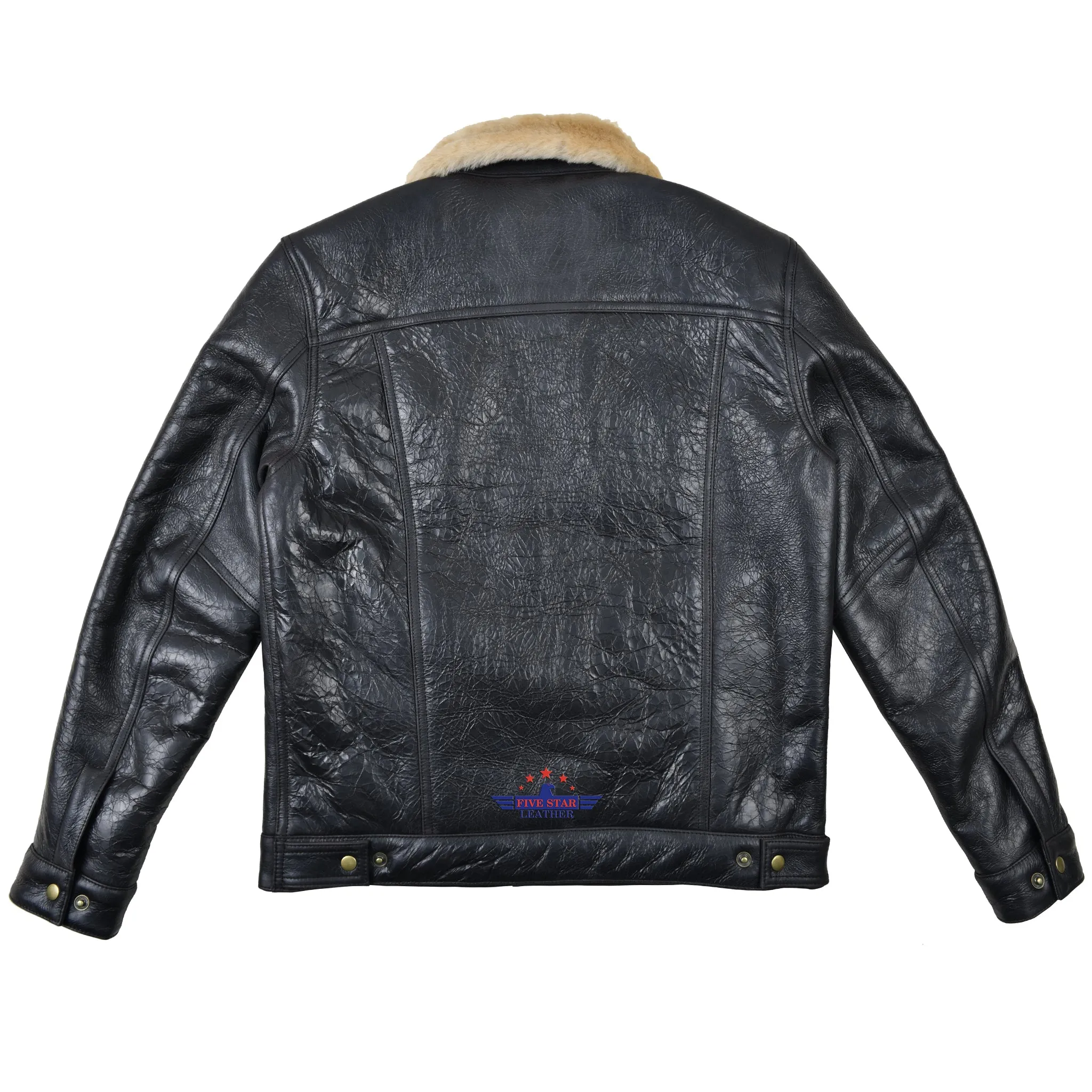 Fivestar Leather Men Trucker Jacket Sheepskin Seal Brown