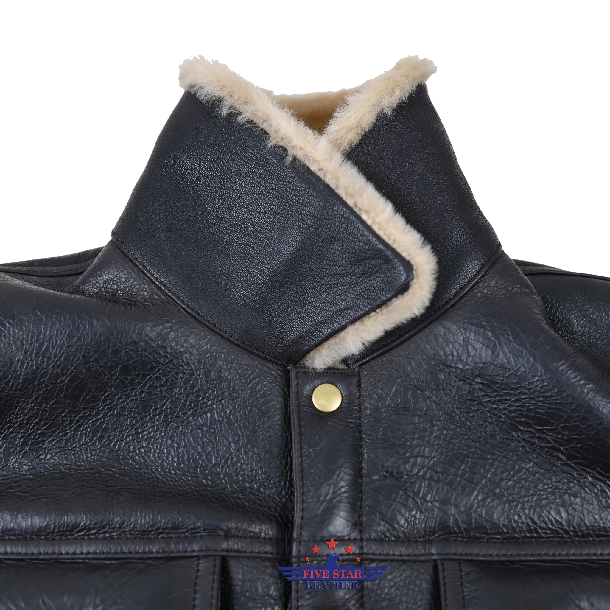 Fivestar Leather Men Trucker Jacket Sheepskin Seal Brown
