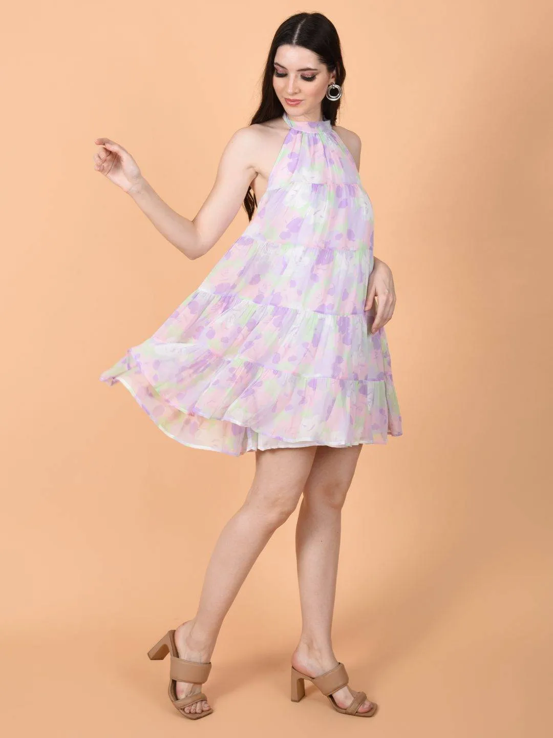 Flawless Floral Print Mini Dress for Women | PIXIMINI