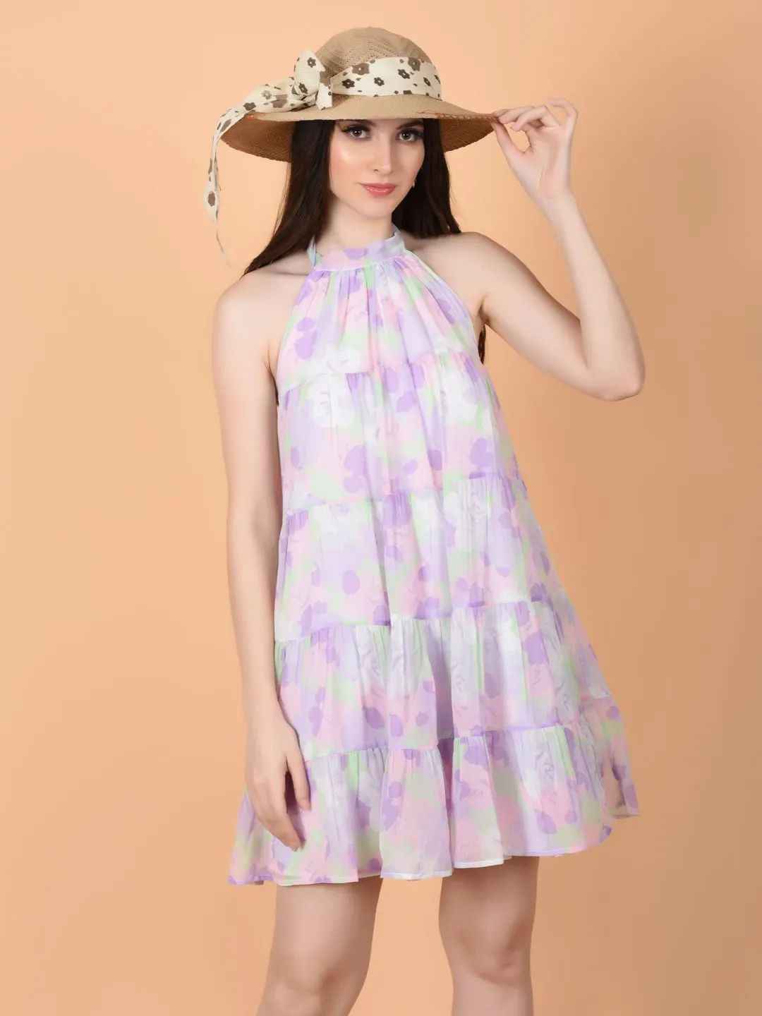 Flawless Floral Print Mini Dress for Women | PIXIMINI