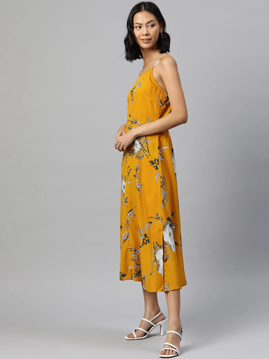 Floral Print A-Line Midi Dress