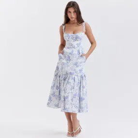 Floral Print Camisole Pleated Lace Dress