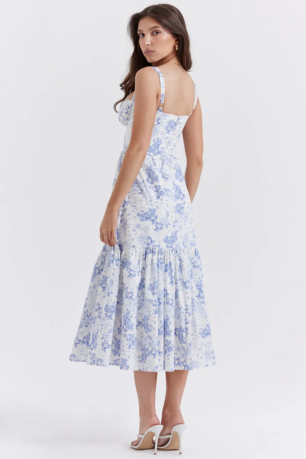 Floral Print Camisole Pleated Lace Dress