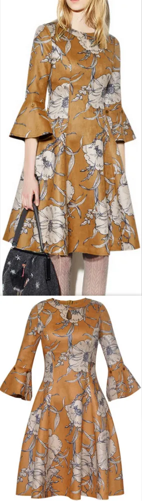 Floral Print Faux-Suede Fit & Flare Dress