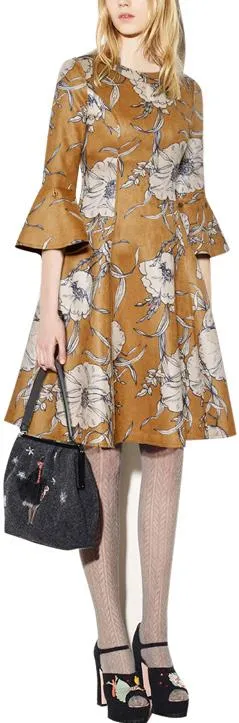 Floral Print Faux-Suede Fit & Flare Dress