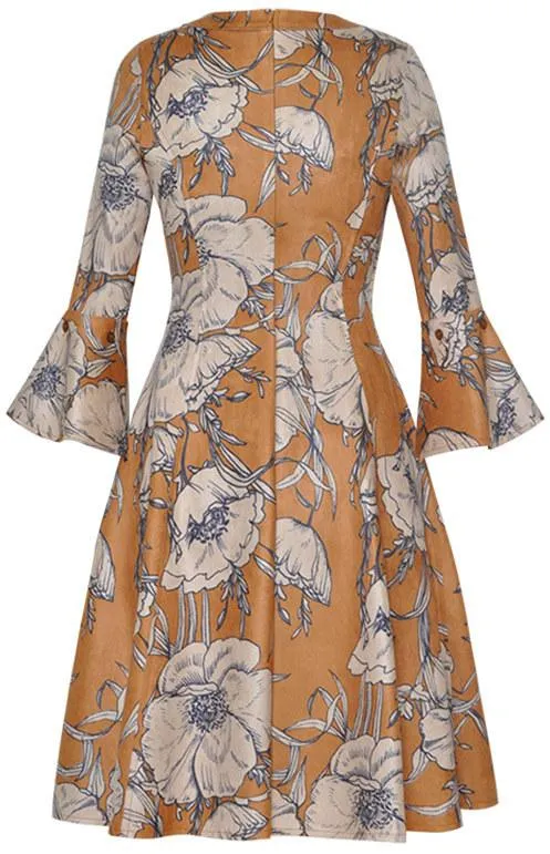 Floral Print Faux-Suede Fit & Flare Dress