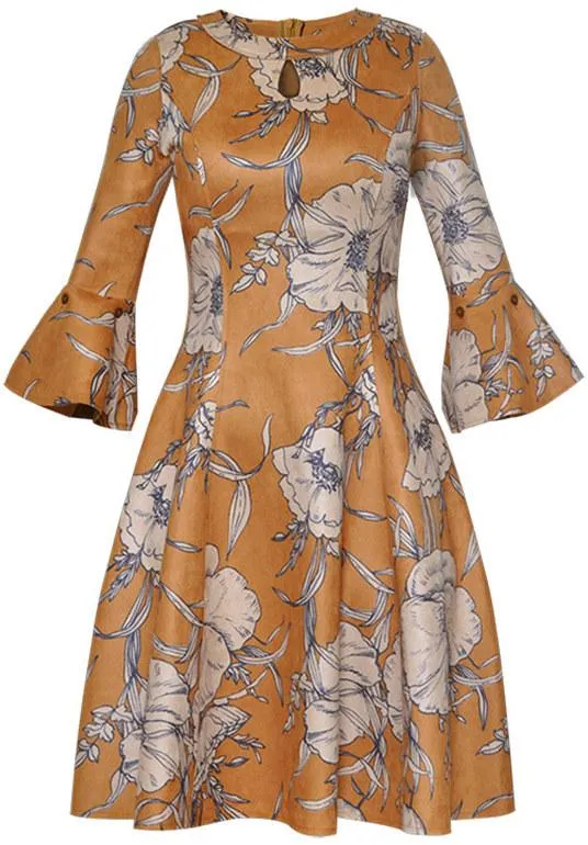 Floral Print Faux-Suede Fit & Flare Dress
