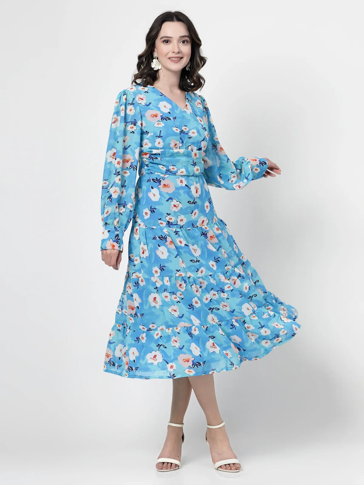 Floral Print Flared Sleeve Dress