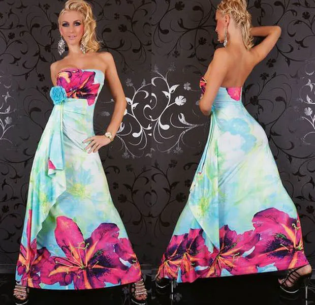 Floral Print Strapless Sky Blue Maxi Boho Hippie