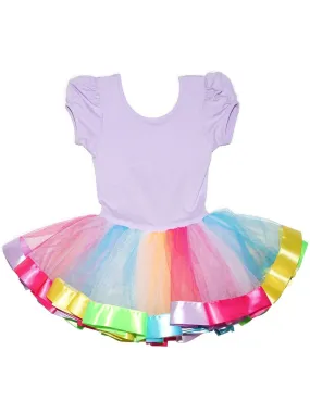 Girls Lavender Multi Rainbow Banded Hem Ruffle Ballet Dress 9M-8