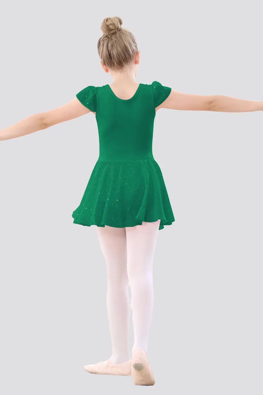 Girls Sparkling Flutter Sleeves Dress