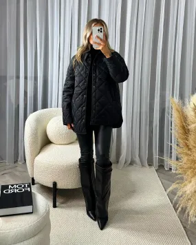 Gracie Quilted Short Collared Jacket- Black