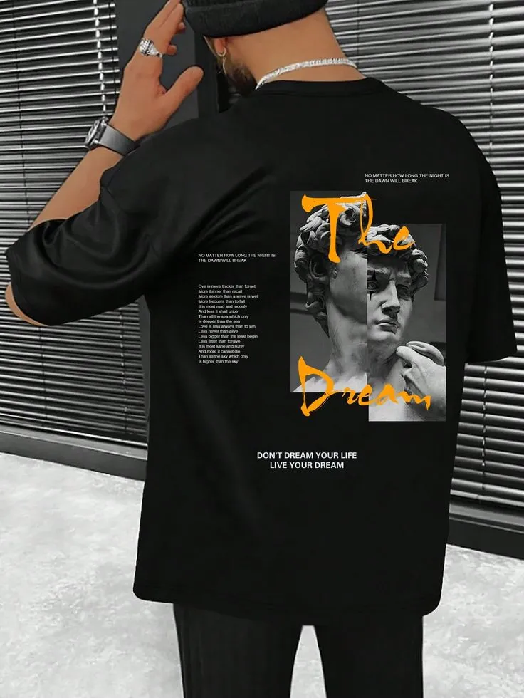 Guys Slogan & Figure Graphic Drop Shoulder Tee