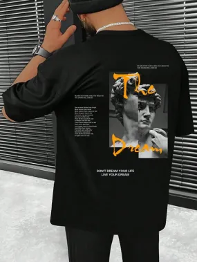 Guys Slogan & Figure Graphic Drop Shoulder Tee