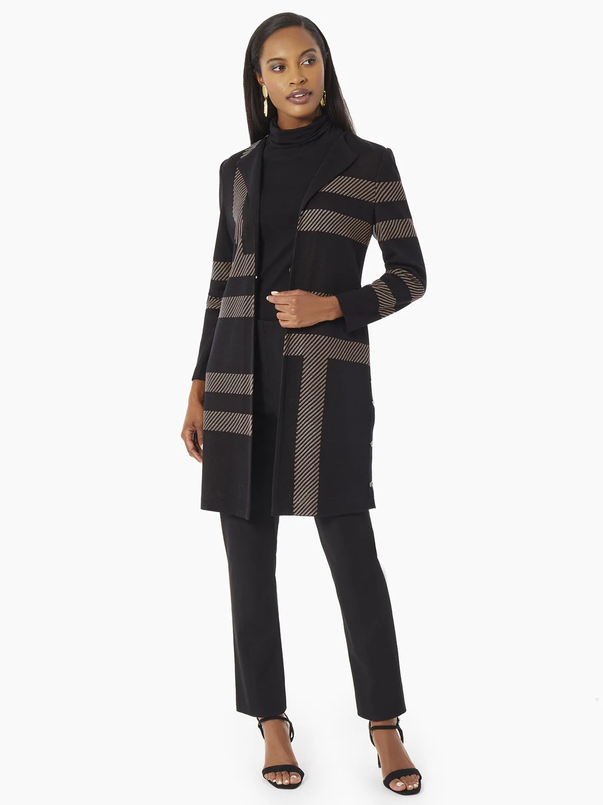 Heritage Fit Side Button Detail Graphic Pattern Knit Duster