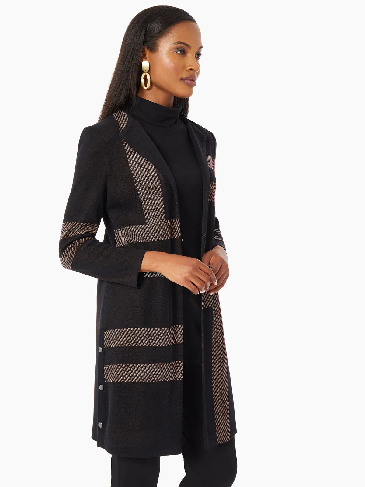 Heritage Fit Side Button Detail Graphic Pattern Knit Duster