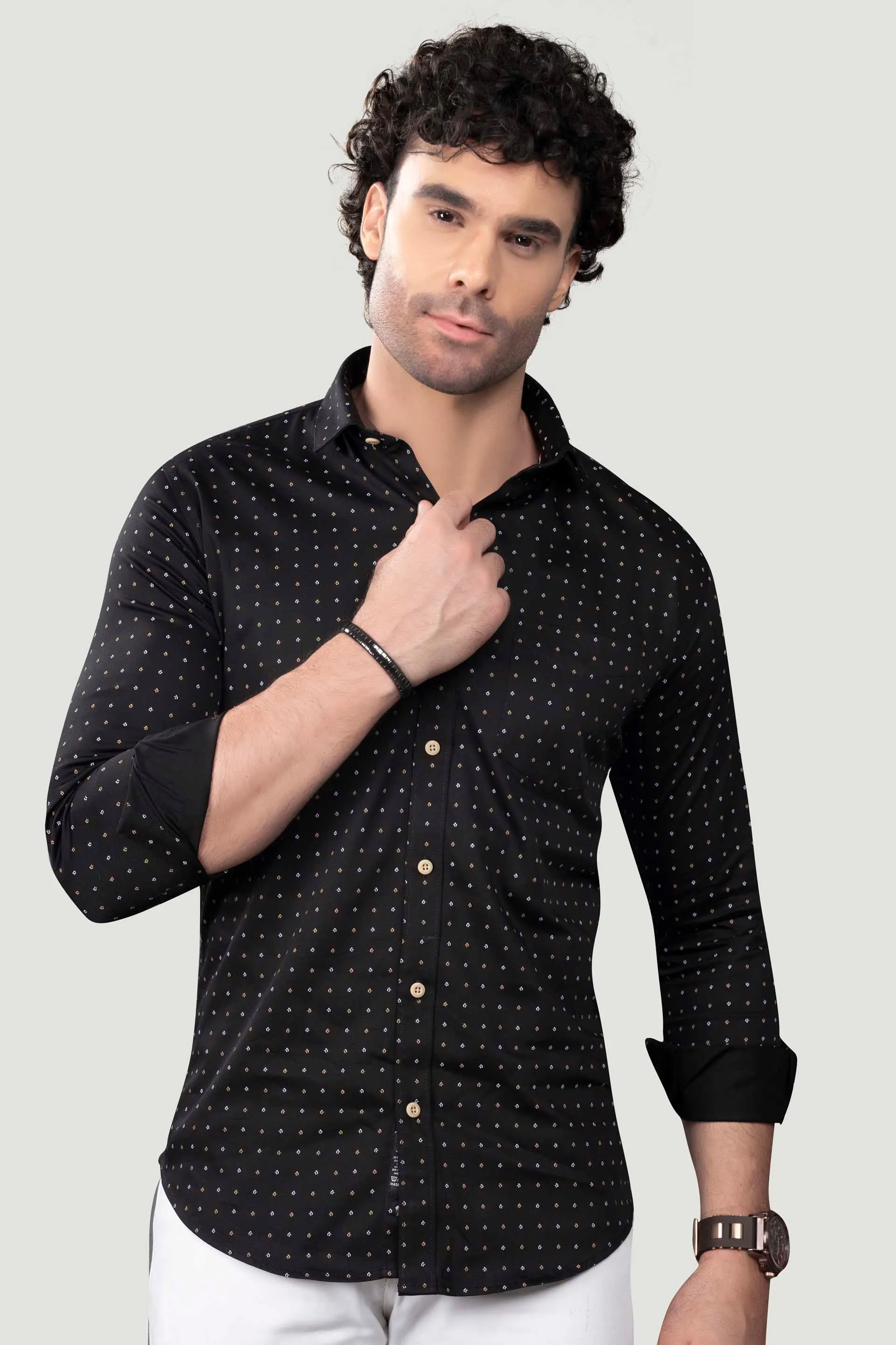 Jackson Black Cotton Printed Shirt