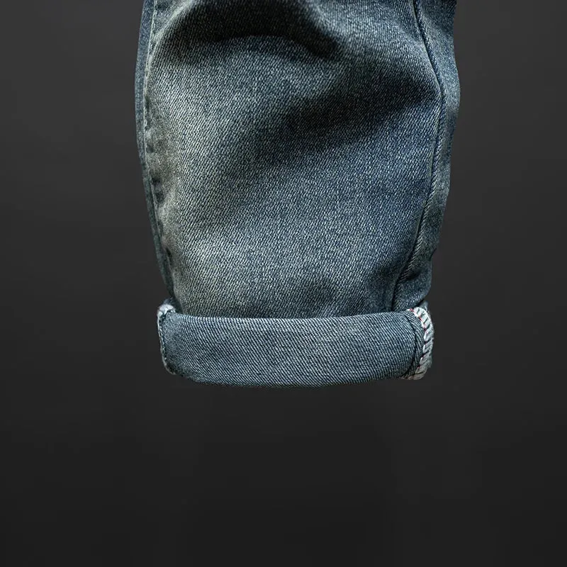 KSTUN Hip Hop Jeans Men Slim Fit Ripped Men's Pants Mens Clothing Distressed Retro Blue Stretch Denim Pants Casaul Jeans Tapered