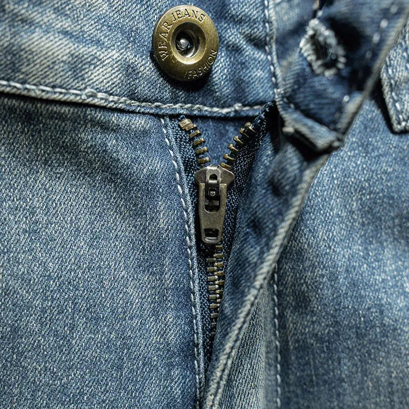 KSTUN Hip Hop Jeans Men Slim Fit Ripped Men's Pants Mens Clothing Distressed Retro Blue Stretch Denim Pants Casaul Jeans Tapered