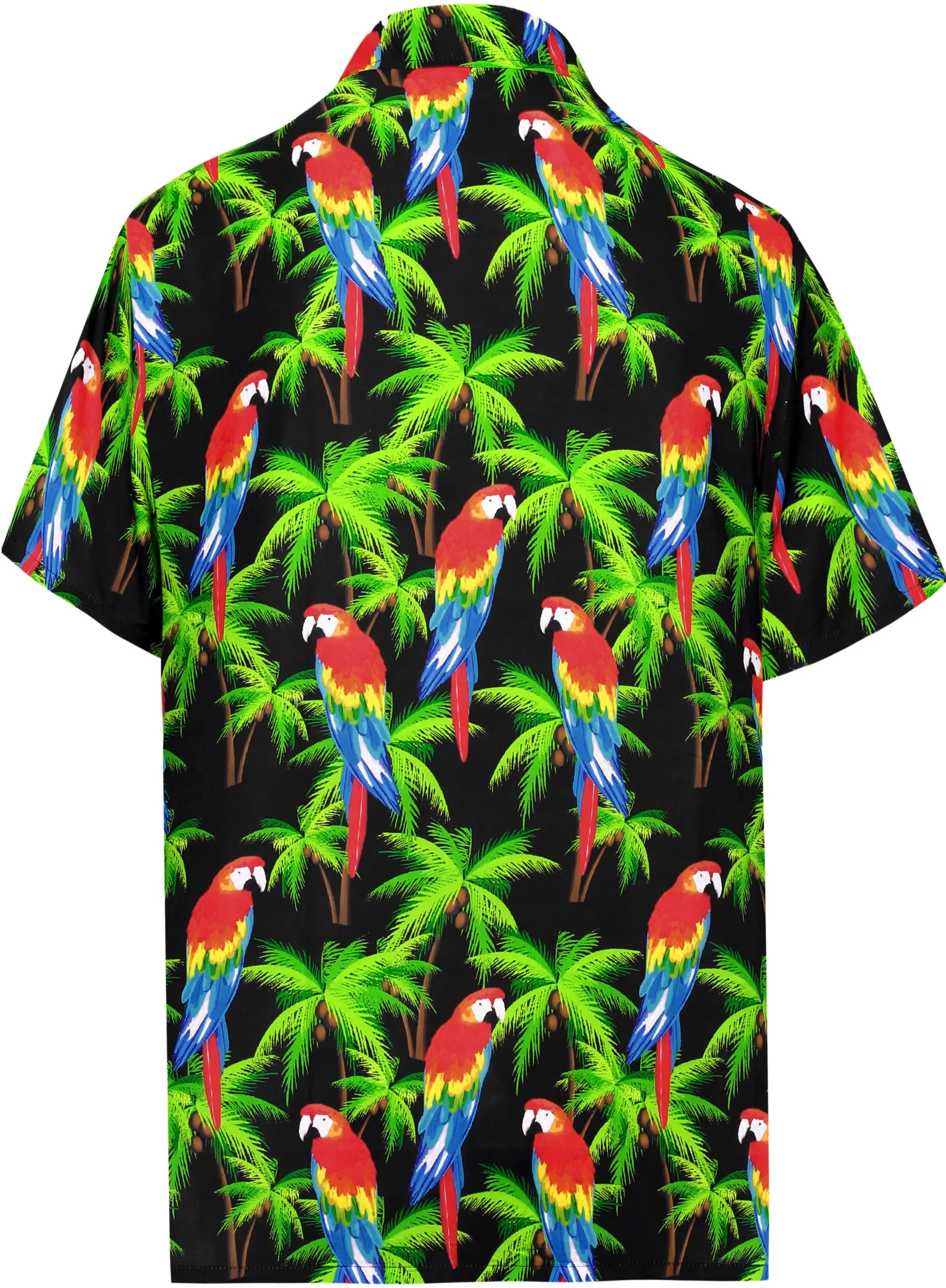 LA LEELA Parrot's Lagoon Men's Hawaiian Palm Tree Print Casual Shirts Short Sleeve Shirts Black_AA373