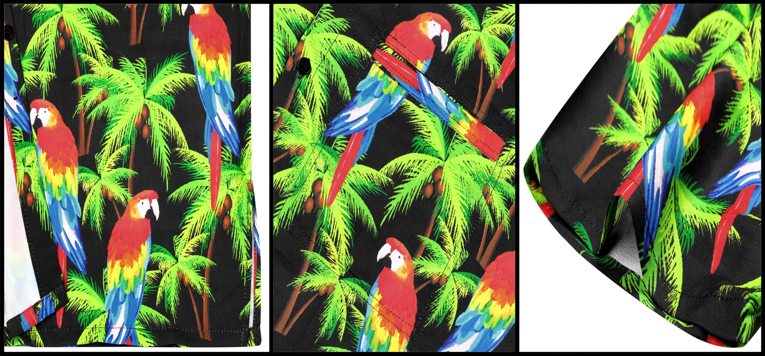 LA LEELA Parrot's Lagoon Men's Hawaiian Palm Tree Print Casual Shirts Short Sleeve Shirts Black_AA373