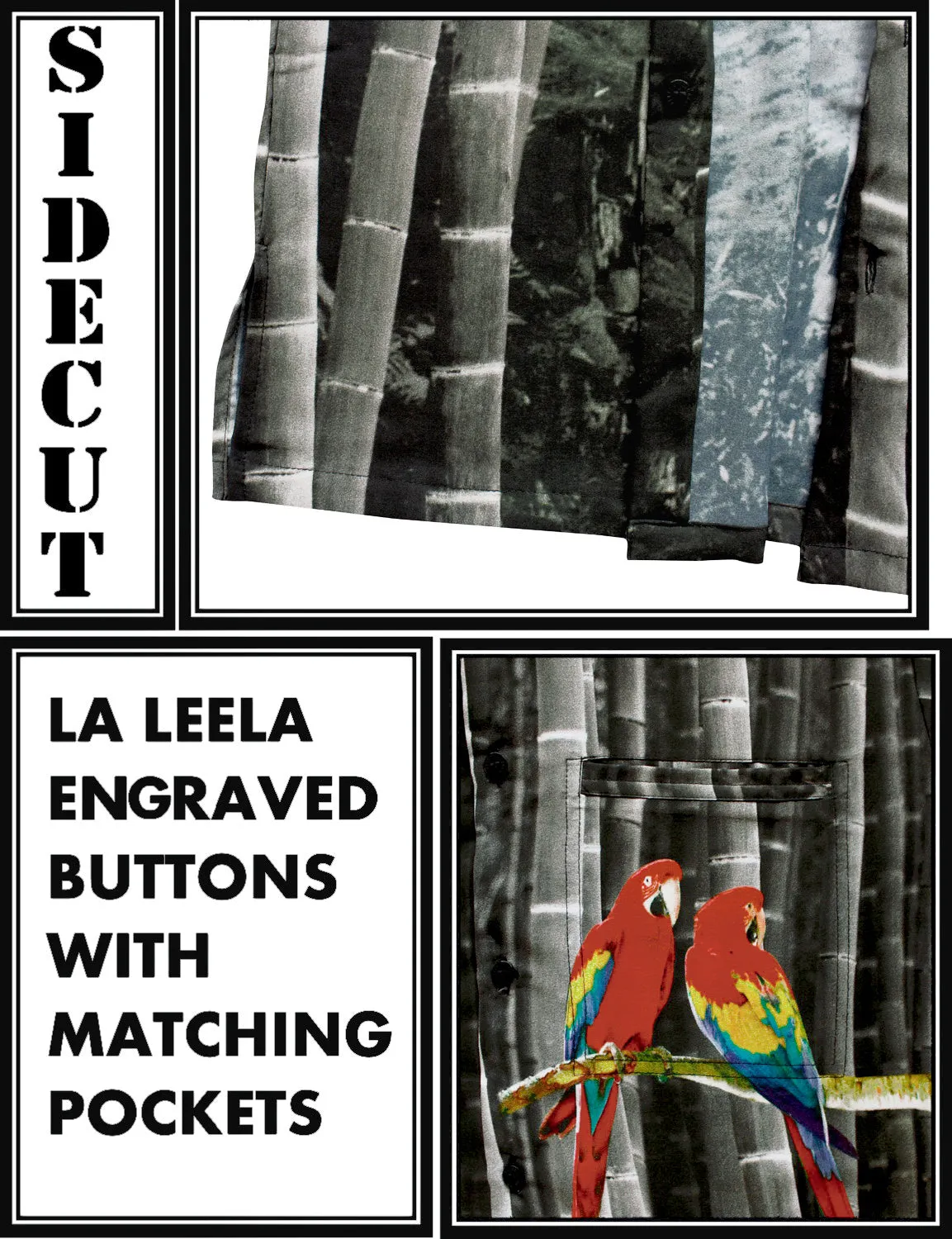LA LEELA Shirt Casual Button Down Short Sleeve Beach  parrot printed Shirt Men Pocket HD Black