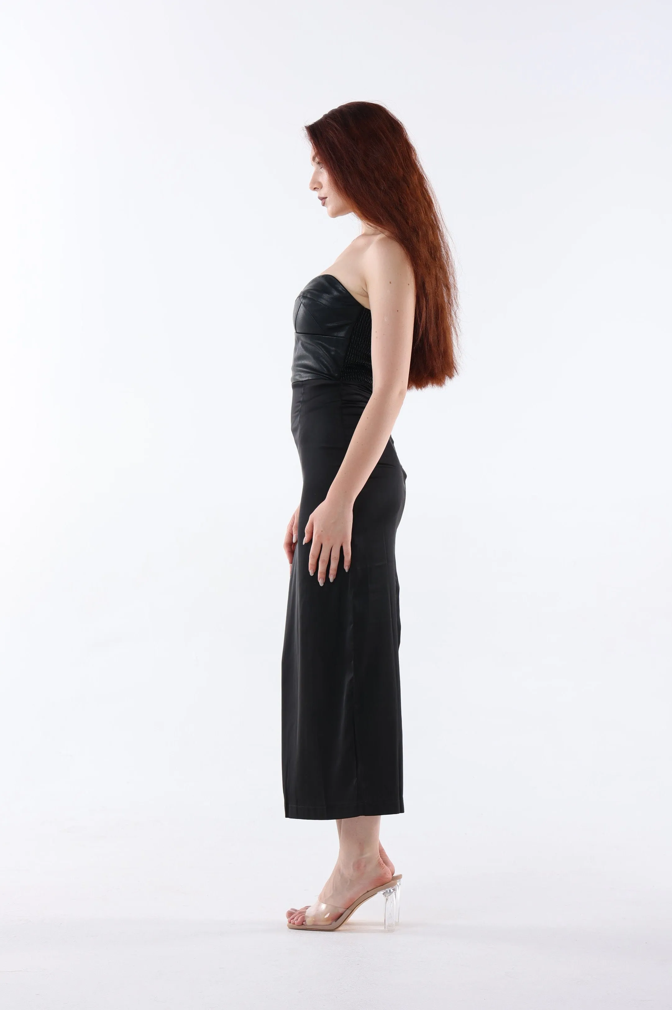 Leatherette Satin Midi Dress