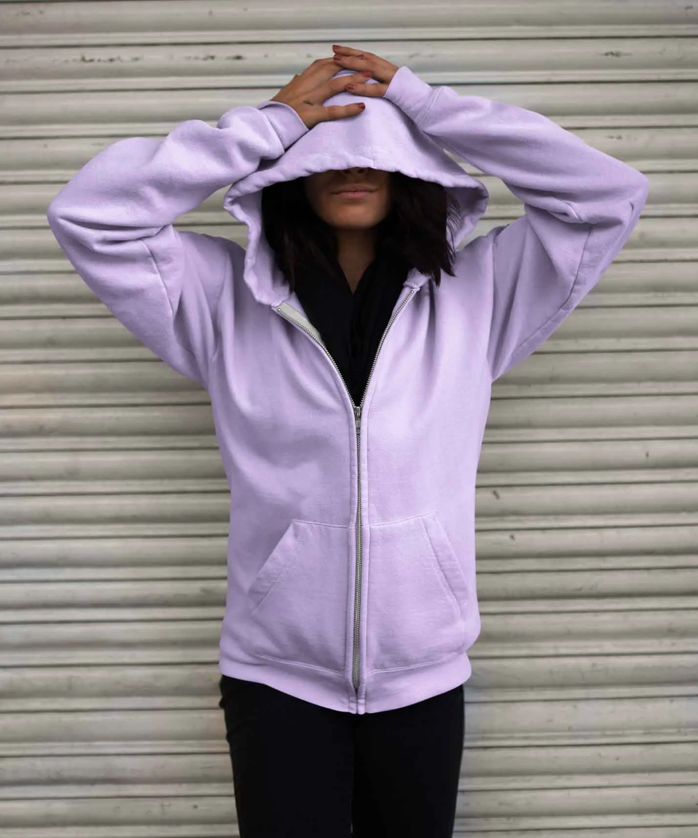 Lilac -  Basic  Zipped Hooded Sweatshirt
