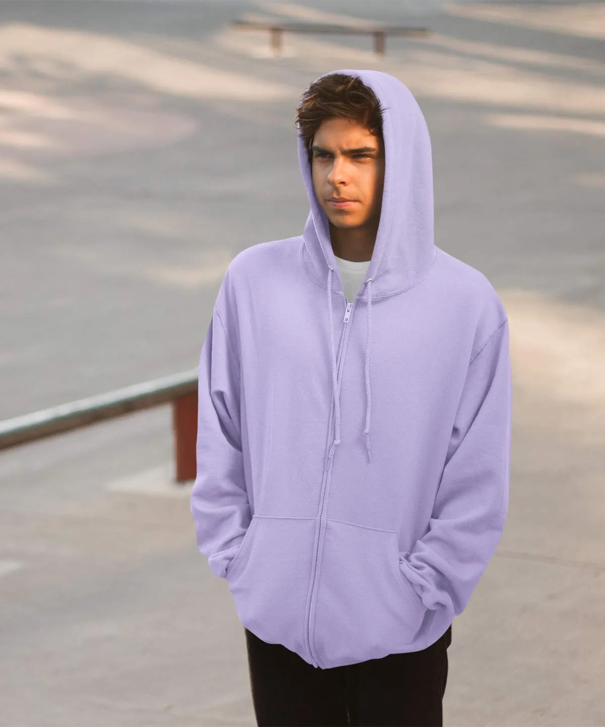 Lilac -  Basic  Zipped Hooded Sweatshirt