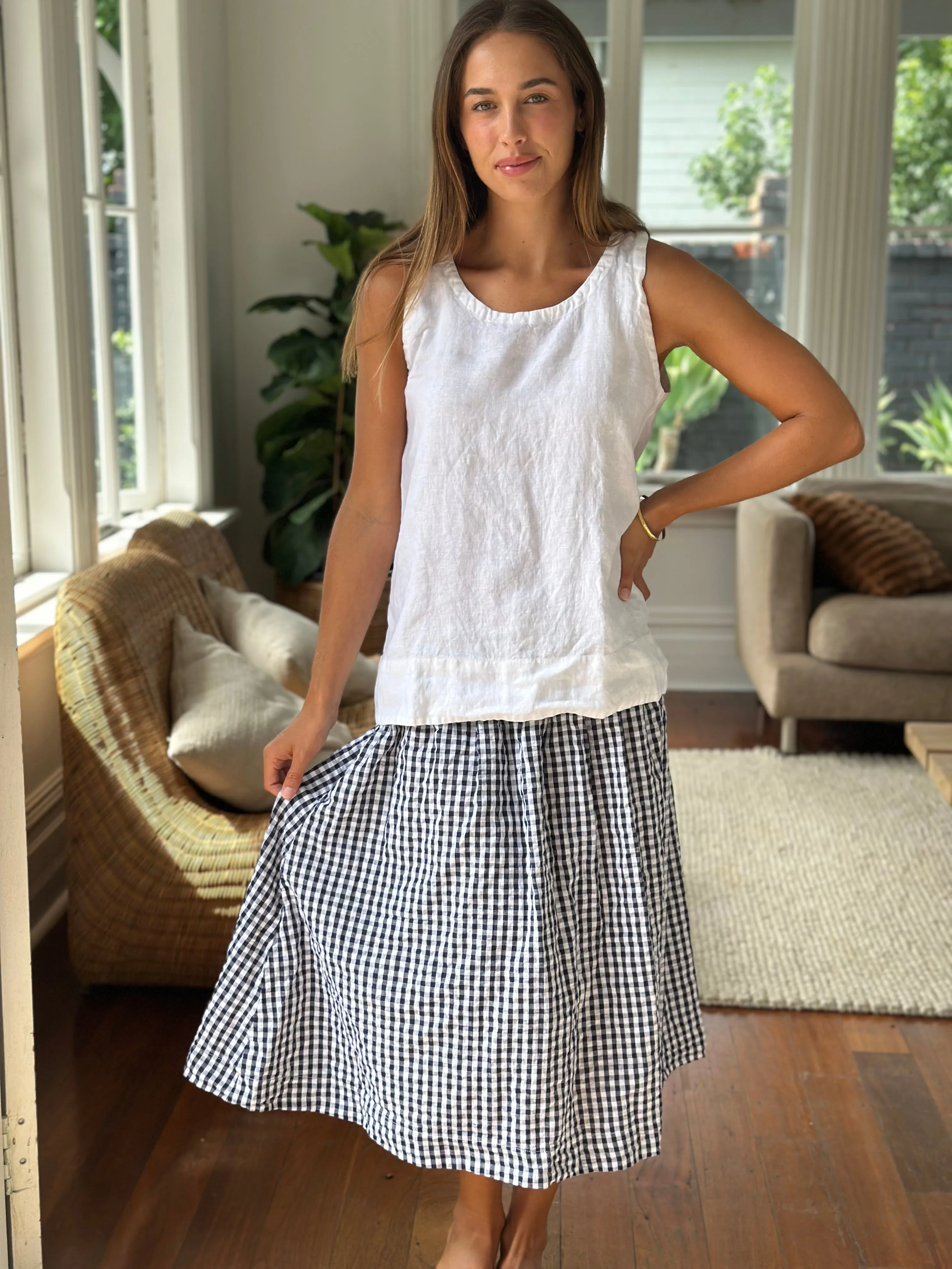 lola skirt-navy/white gingham