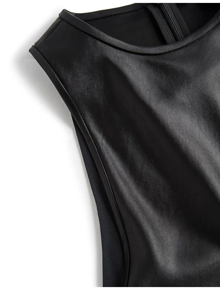 Long Faux Leather Tank Dress