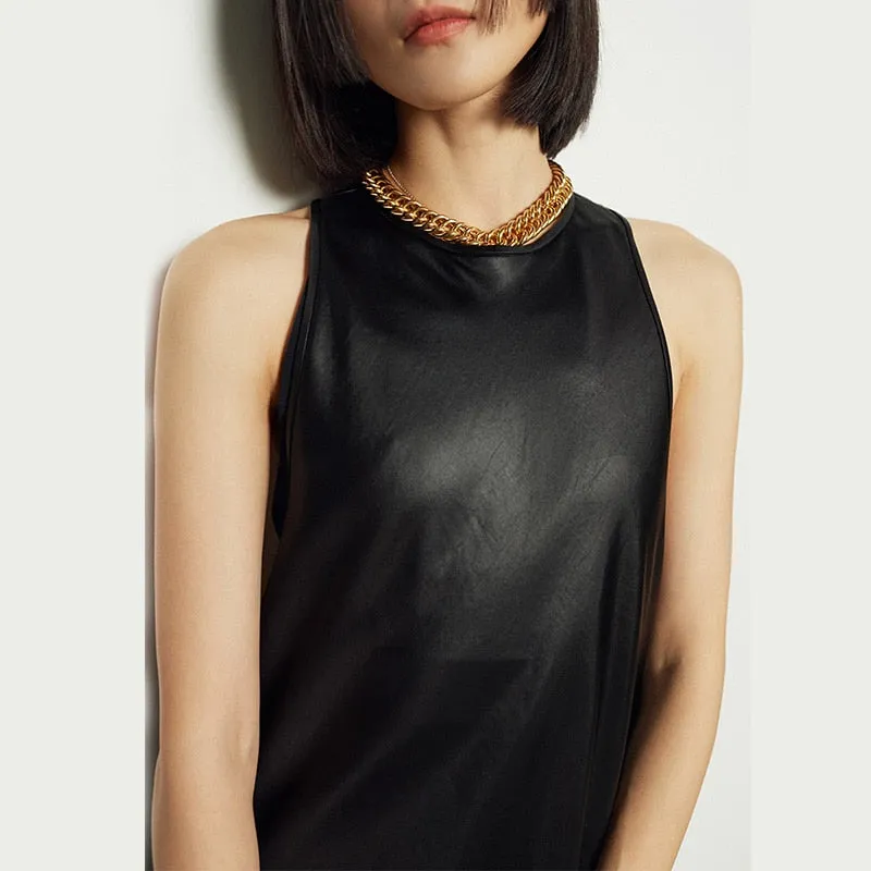 Long Faux Leather Tank Dress