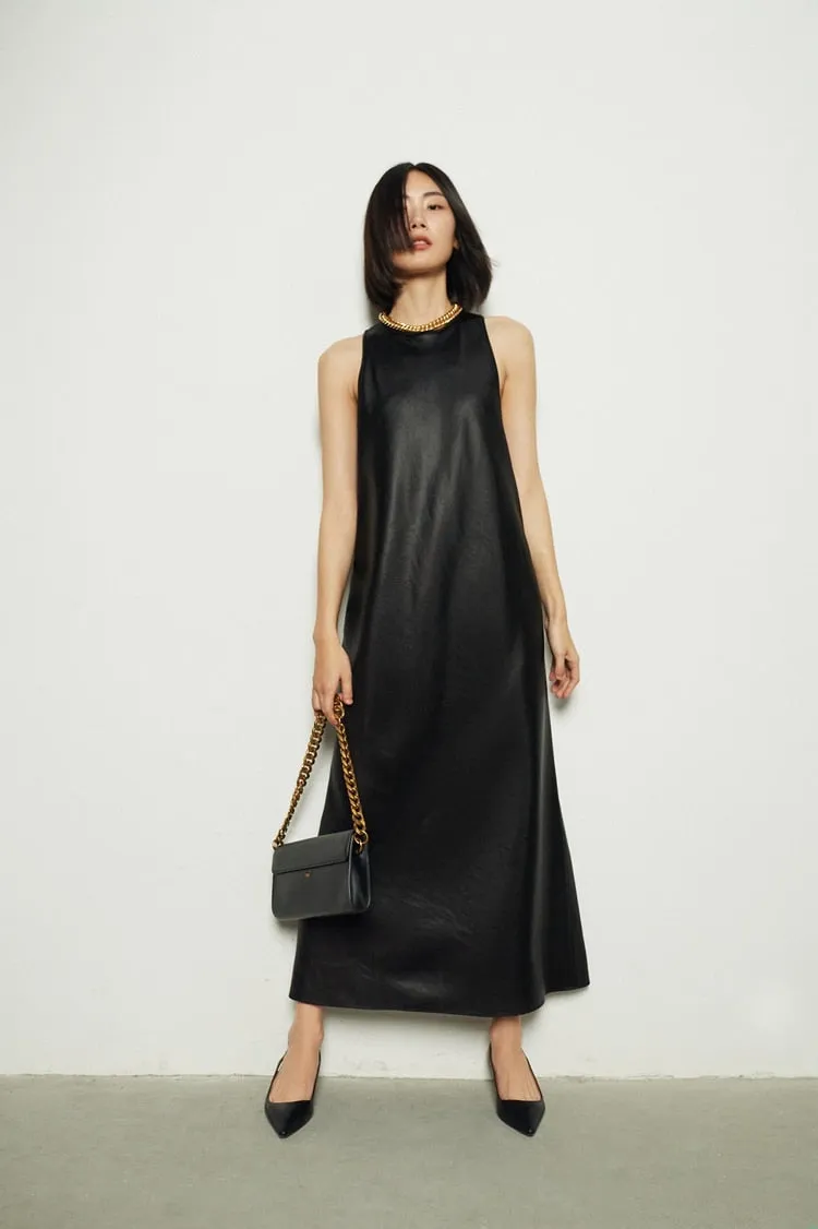 Long Faux Leather Tank Dress