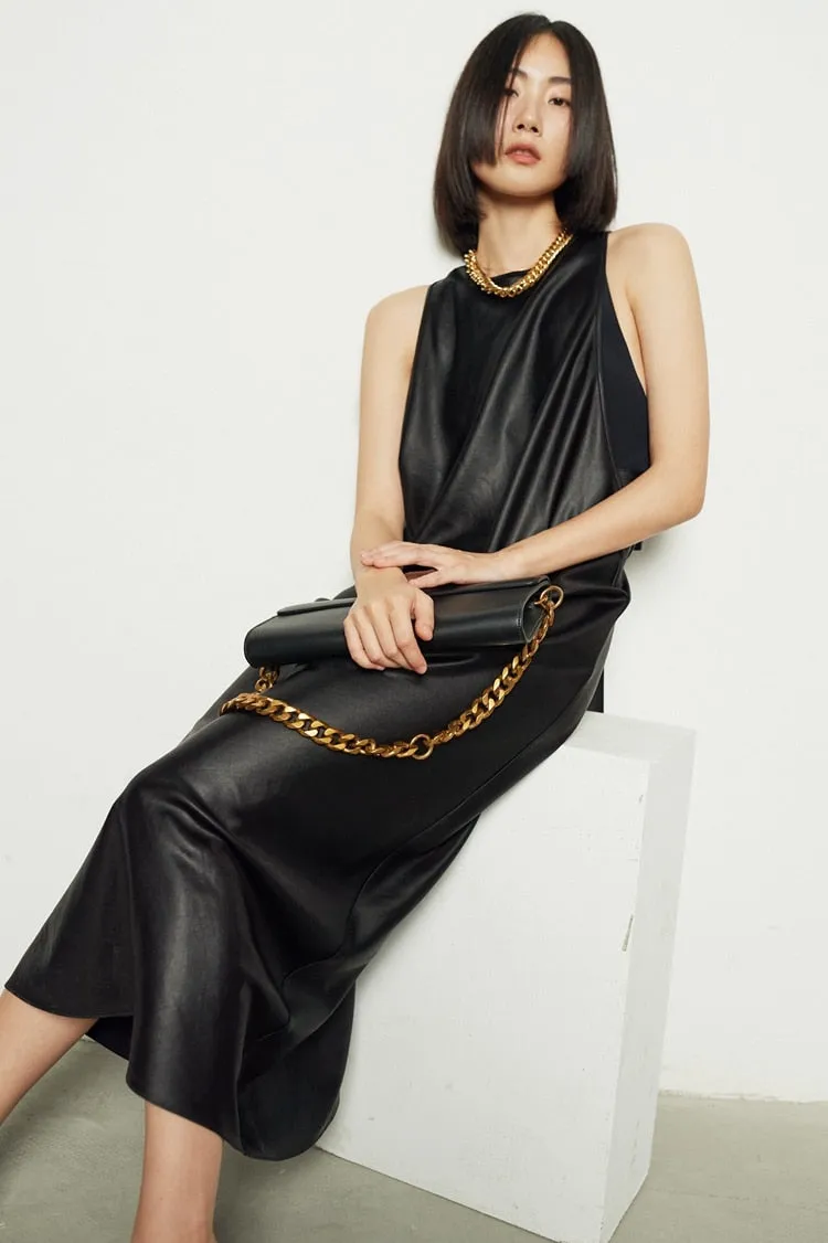 Long Faux Leather Tank Dress