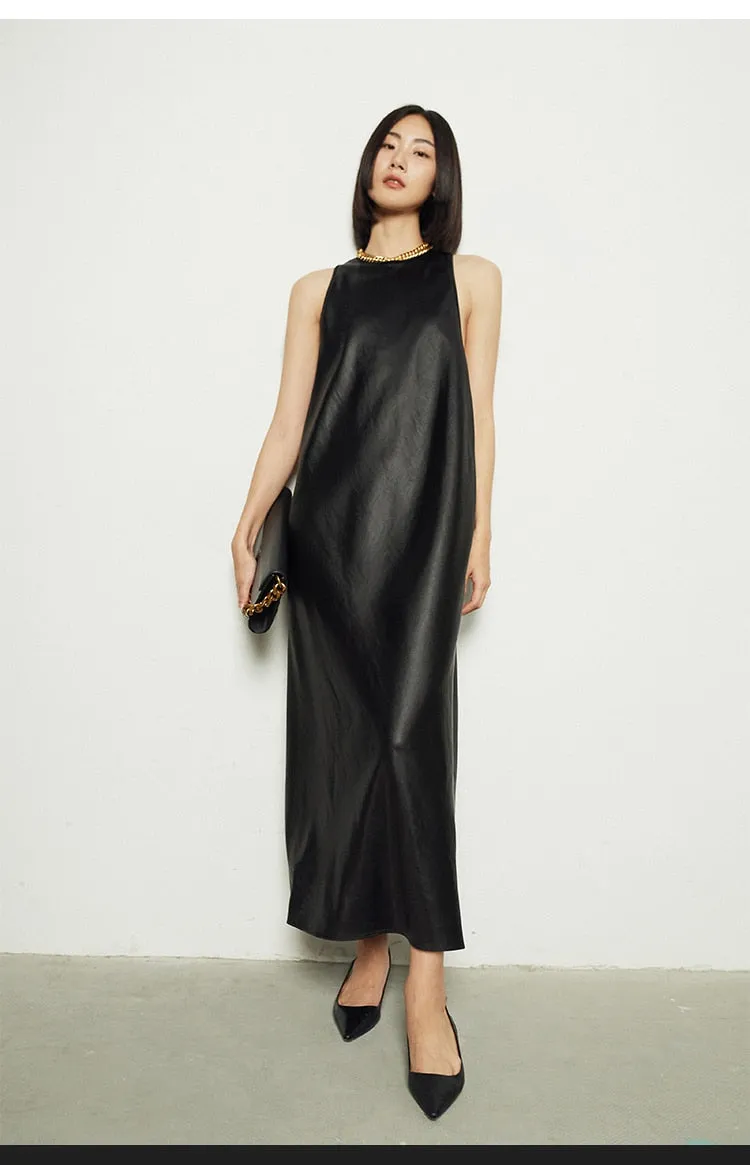 Long Faux Leather Tank Dress