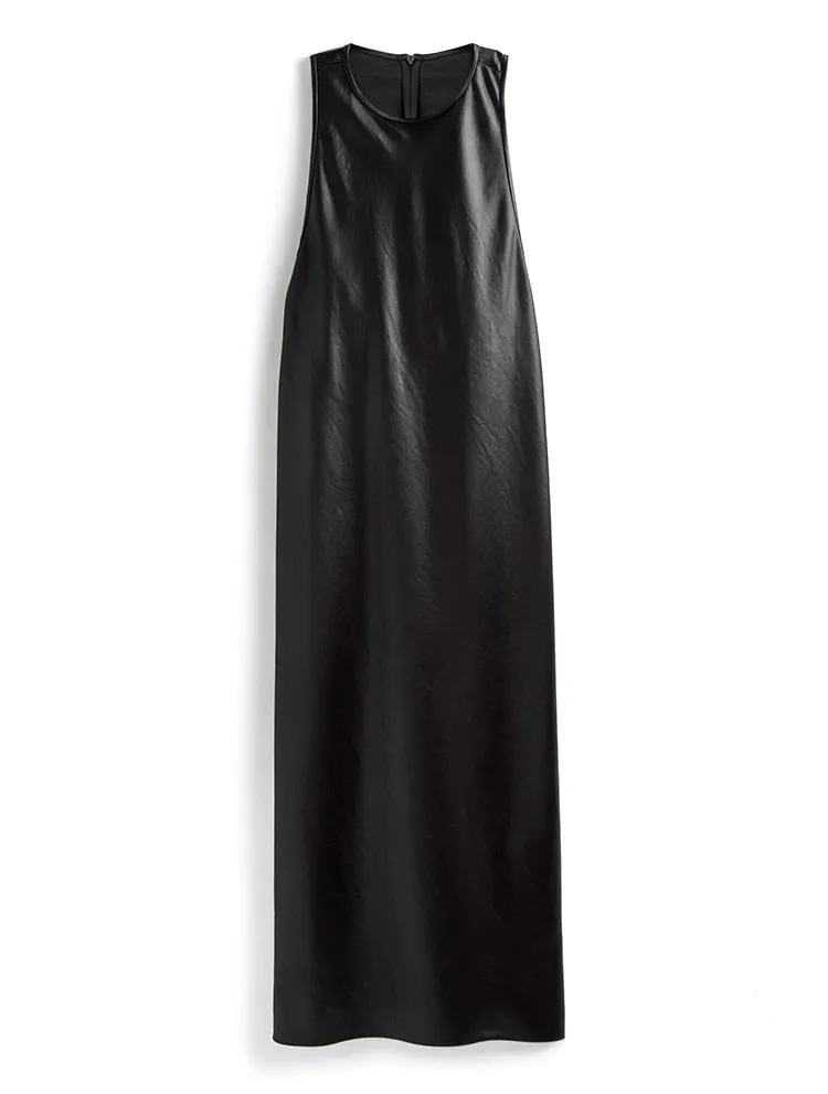 Long Faux Leather Tank Dress