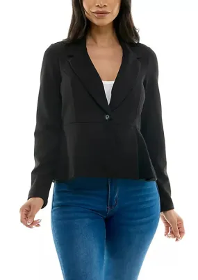 Long Sleeve Button Collared Blazer Black - Nina Leonard